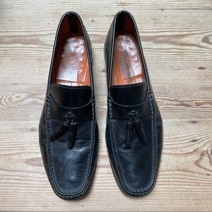 SANTONI Leather Tassel Accents Dress Loafers